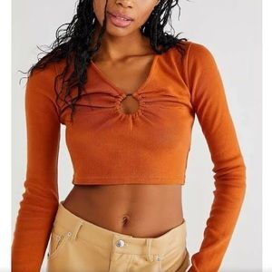 Free People Key To My Heart Crop Top in Brandy Orange - Size M